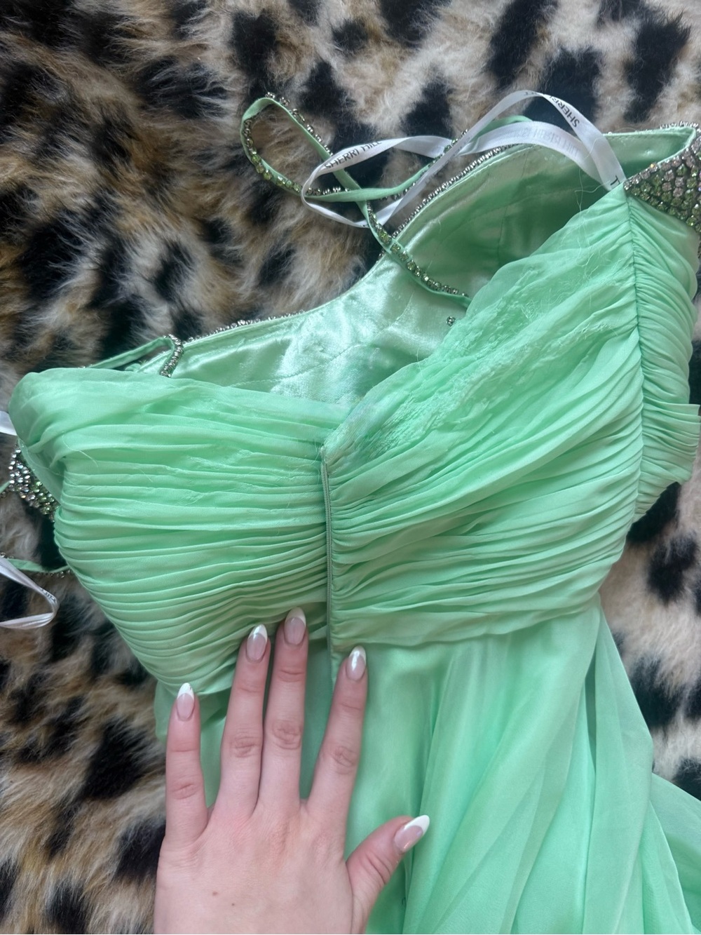 Sherri Hill Lime Green Beaded Bodice Prom Gown - Picture 6 of 6